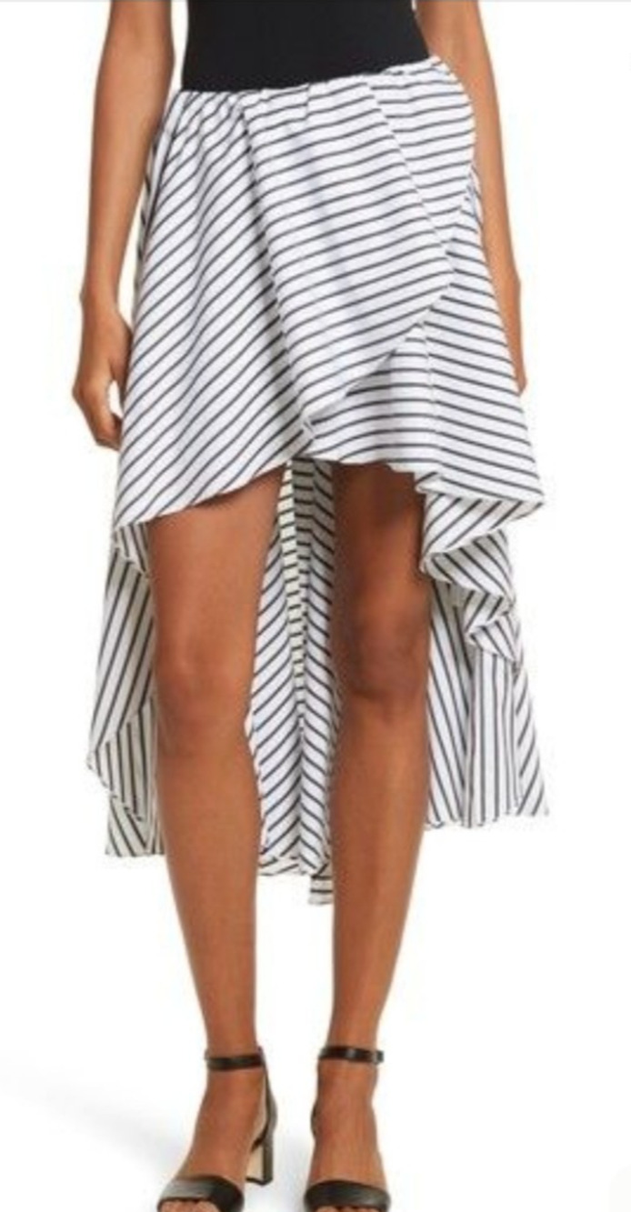 Caroline Constas Cotton Striped Adelle High Low Hem Skirt Large NEW Resort Chic